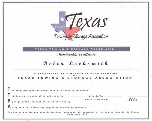 TTSA Member Certificate Dallas